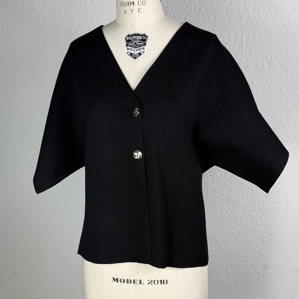 Zara Black Cardigan Sweater amazing tight knit quality brass buttons perfect L